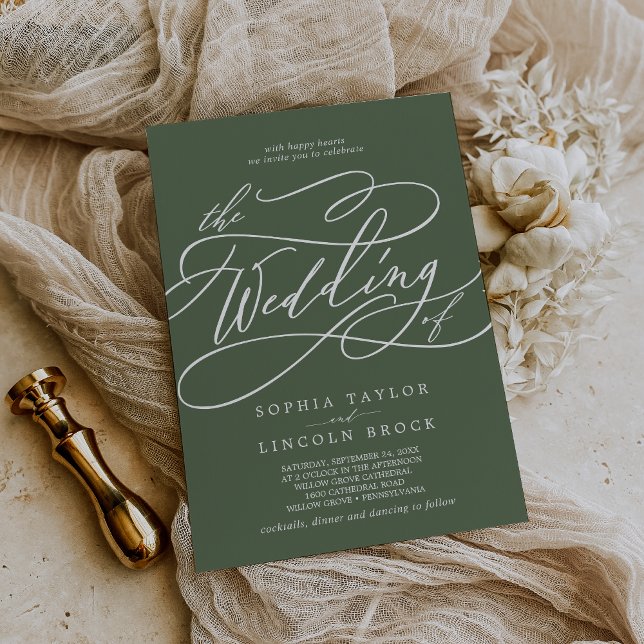 SOPHIA Oliv grönt Rustic Simple Modern Bröllop Inbjudningar (SOPHIA Olive Green Rustic Simple Modern Wedding Invitation)