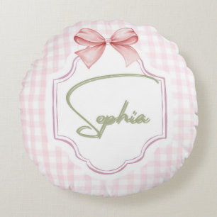 Sophia Personlig Rosa Bow & Gingham Skriv ut Rund Kudde
