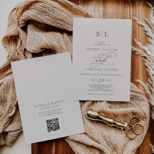 SOPHIA QR Chic Code Beige Cream Allt på en Bröllop Inbjudningar