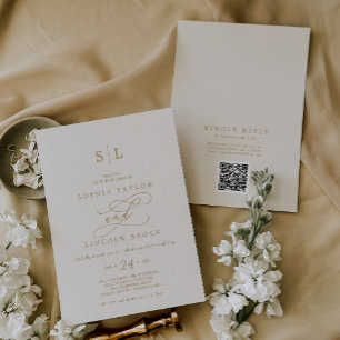 SOPHIA QR Code Guld Cream Chic allt på en Bröllop Inbjudningar