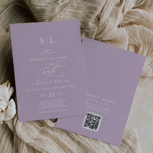 SOPHIA QR Code Lilac Lila alla i ett Bröllop Inbjudningar