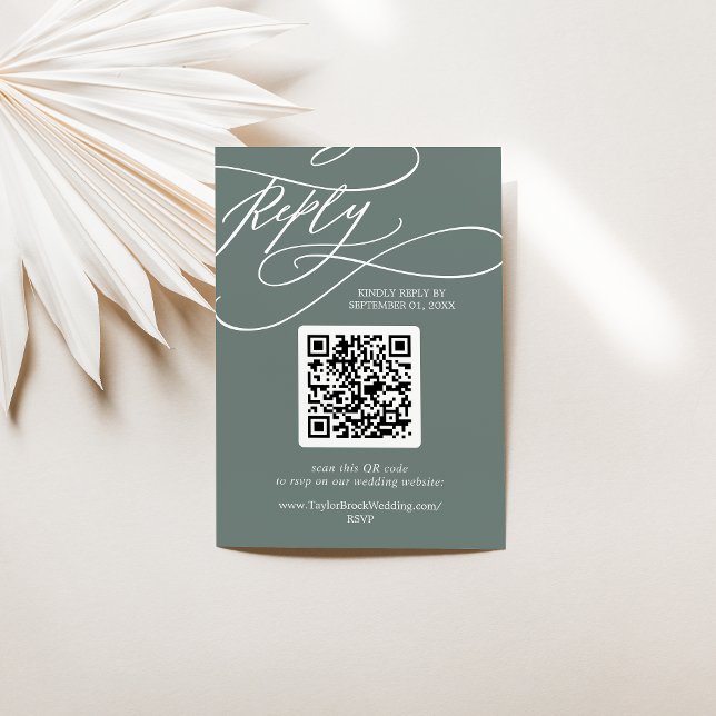 SOPHIA QR Code Tropical Grönt Destination Wedding OSA Kort (SOPHIA QR Code Tropical Green Destination Wedding RSVP Card)