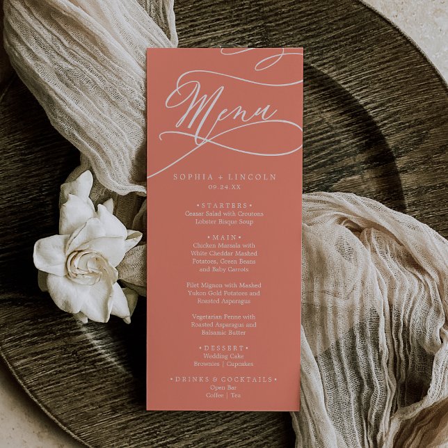 SOPHIA Romantic Bright Coral Summer Bröllop Meny (SOPHIA Romantic Bright Coral Summer Wedding Menu)