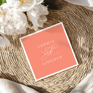 SOPHIA Romantic Bright Coral Summer Bröllop Pappersservett