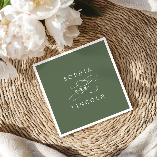 SOPHIA Rustic Woodland Oliv grönt Bröllop Pappersservett (SOPHIA Rustic Woodland Olive Green Wedding Napkins)