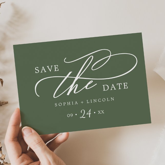 SOPHIA Rustic Woodland Oliv grönt QR-kod Bröllop Spara Datumet (SOPHIA Rustic Woodland Olive Green QR Code Wedding Save The Date)