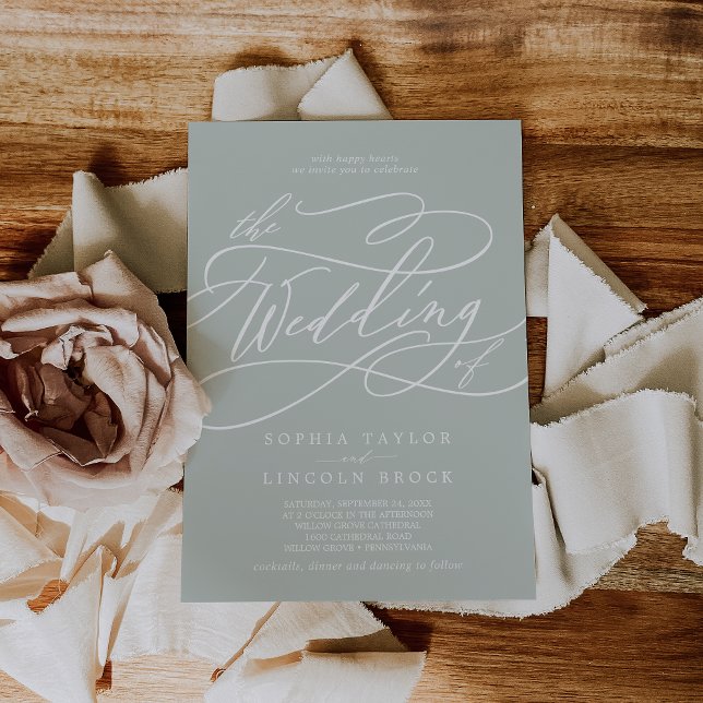 SOPHIA Sage Grått Modern Classic Elegant bröllop Inbjudningar (SOPHIA Sage Gray Modern Classic Elegant Wedding Invitation)