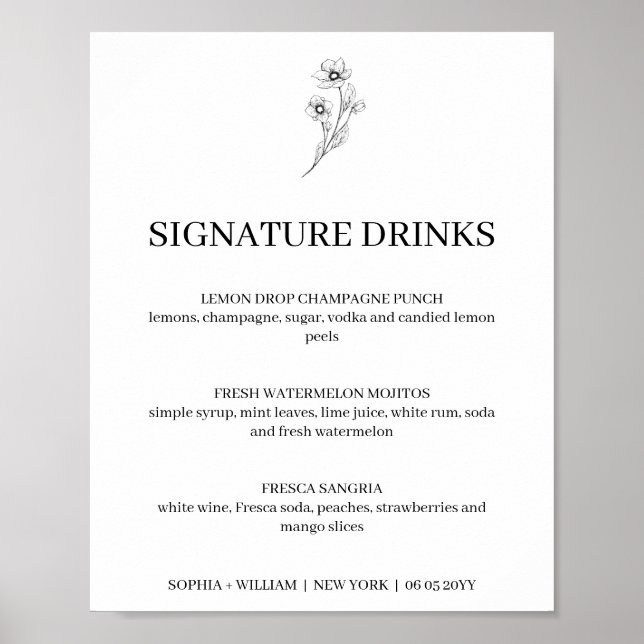Sophia Simple Namnteckning Drinks Bröllop Sign Poster (Framsidan)