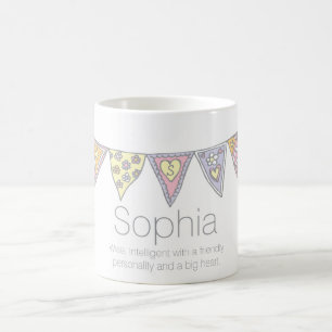 Sophia som bunting anpassningsbarnamn och den kaffemugg