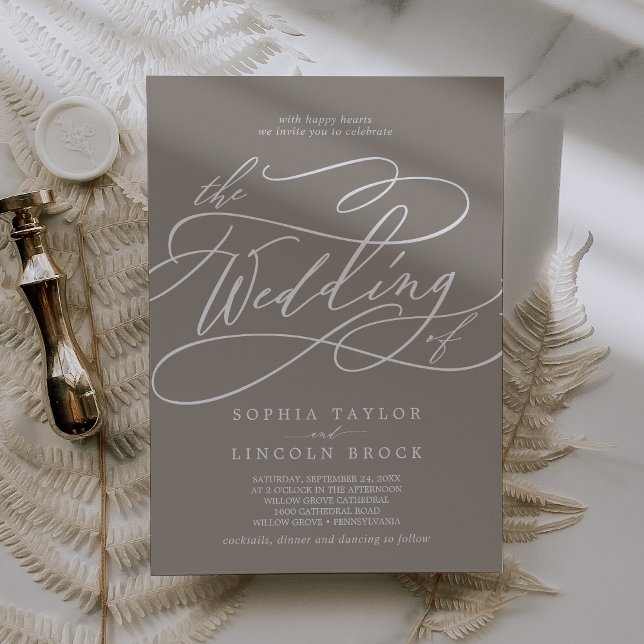 SOPHIA Taupe Classic Neutralt Boho Modern Bröllop Inbjudningar (SOPHIA Taupe Classic Neutral Boho Modern Wedding Invitation)