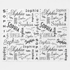 Sophia Typografi Svart Vitt Fleecefilt