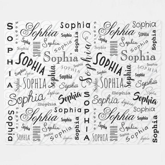 Sophia Typografi Svart Vitt Fleecefilt (Framsidan (Horisontell))