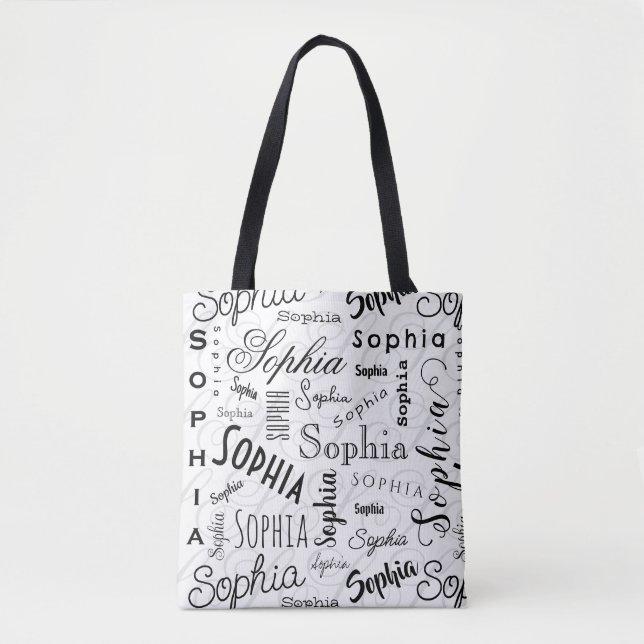Sophia Typography Black White Tygkasse (Framsida)
