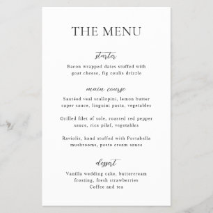 Sophia White Modern Bröllop Menu Flygblad