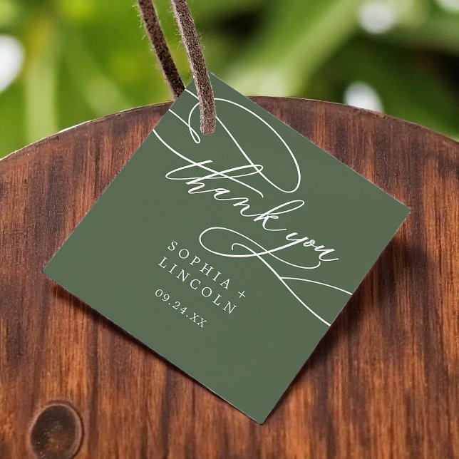 SOPHIA Woodland Oliv grönt Bröllop Tack Gåvor Etiketter (SOPHIA Woodland Olive Green Wedding Thank You Favor Tags)
