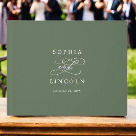 SOPHIA Woodland Oliv grönt Monogram Bröllop Gästböcker