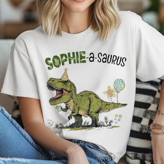 Sophie-a-saurus TRex Dinosaur Anpassat Namn Födels T Shirt
