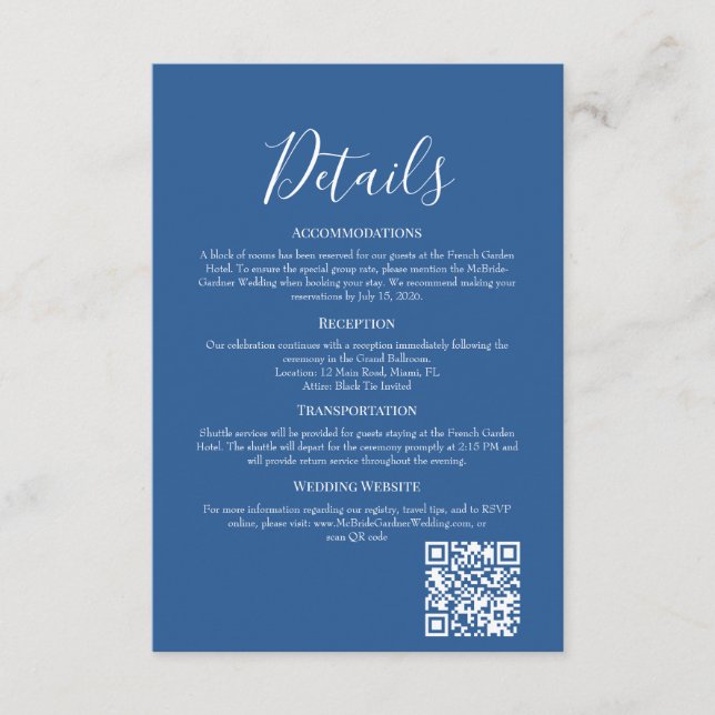 Sophisticated Azure Wedding Details Enclosure Card Tilläggskort (Framsida)