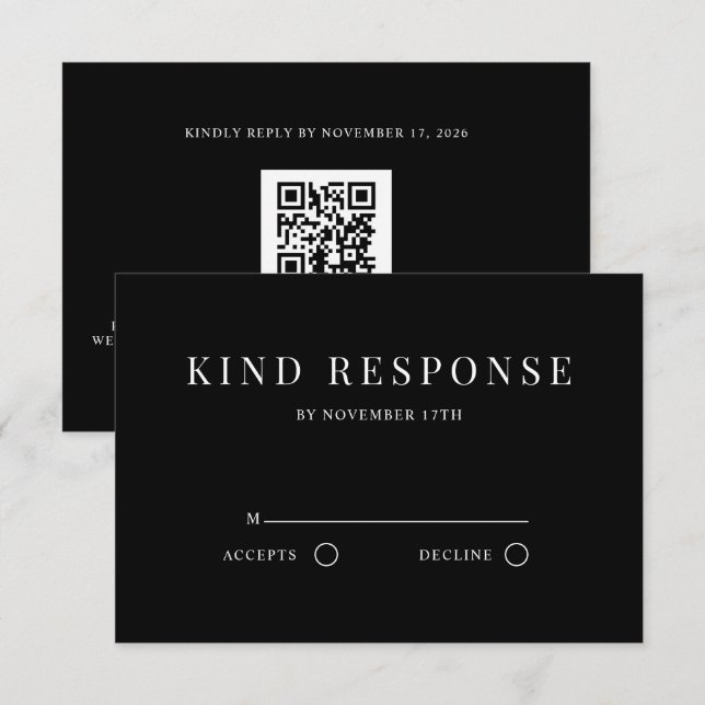 Sophisticated Black QR Code Elegant Wedding OSA Kort (Fram/baksida)