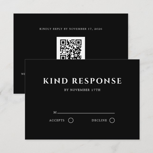Sophisticated Black QR Code Elegant Wedding OSA Kort (Fram/baksida)