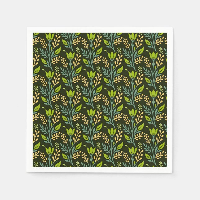 Sophisticated blue & beige floral pattern design  pappersservett (Framsidan)