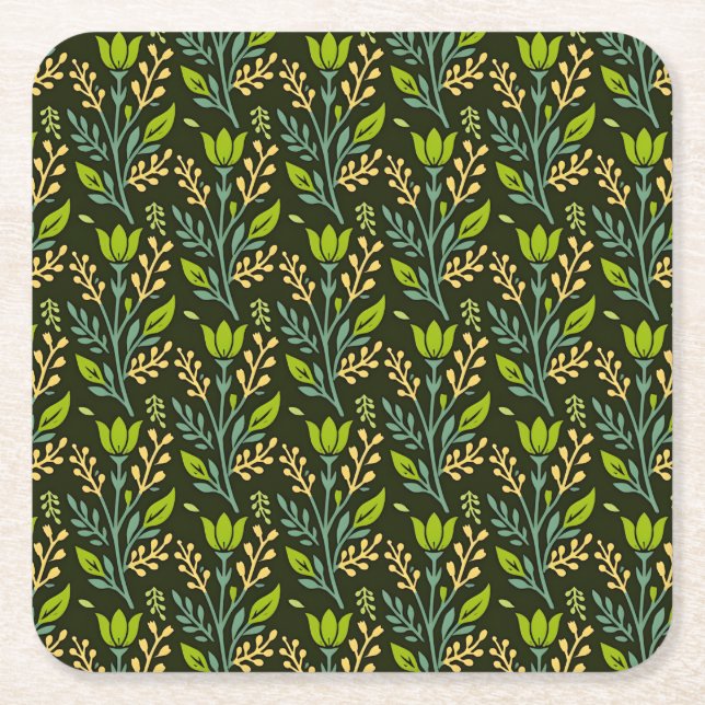 Sophisticated blue & beige floral pattern design  underlägg papper kvadrat (Framsidan)