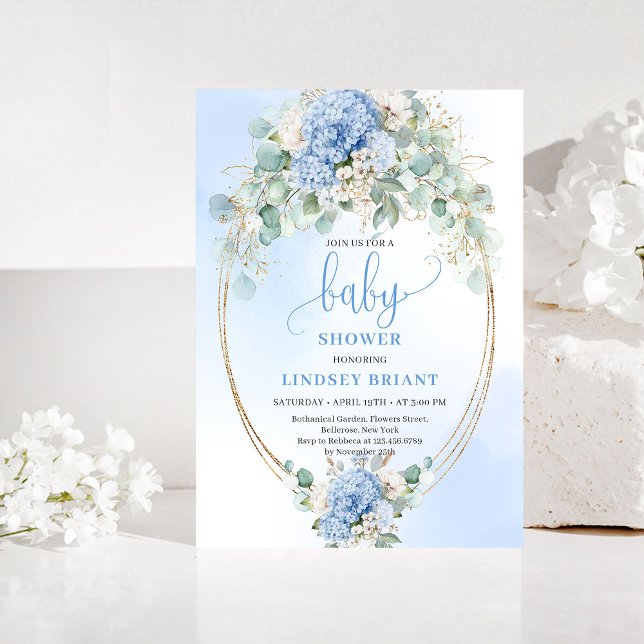 Sophisticated Blue Floral Baby Shower Invitation Inbjudningar (Sophisticated Blue Floral Baby Shower Invitation)