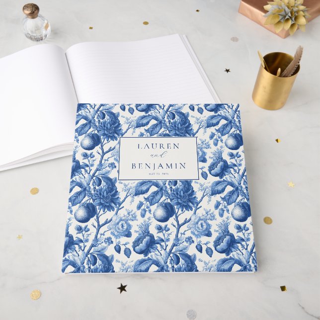 Sophisticated Blue Floral Porcelain Gästböcker (Framsidan öppen)