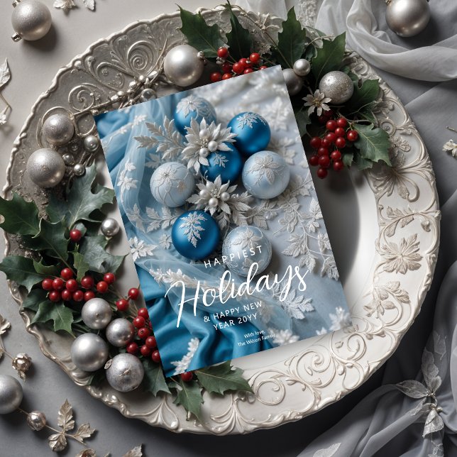 Sophisticated Blue Shades Cute Christmas Balls Julkort (Sophisticated Gorgeous Blue Shades Exquisite Christmas Balls Holidays Cards.)