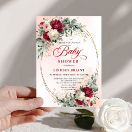Sophisticated Boho Marsala Floral Gold Baby Shower Inbjudningar