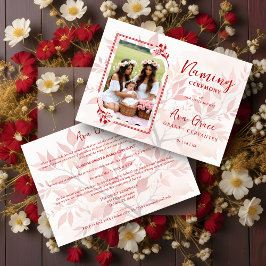 Sophisticated Botanical Red Frame Photo Naming Inbjudningar
