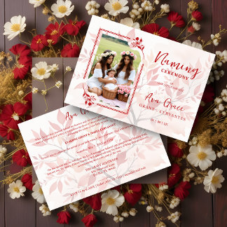 Sophisticated Botanical Red Frame Photo Naming  Inbjudningar