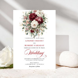Sophisticated Burgundy White Botanical Wedding  Inbjudningar