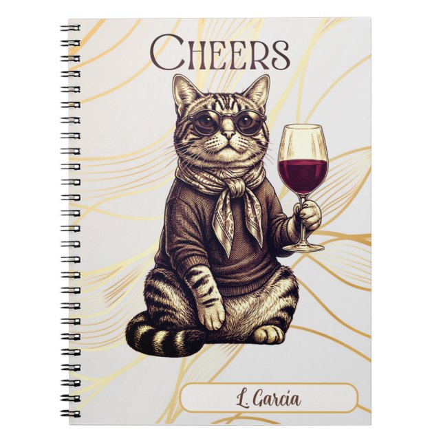 Sophisticated Cat Wine Lover Notebook Anteckningsbok (Framsidan)