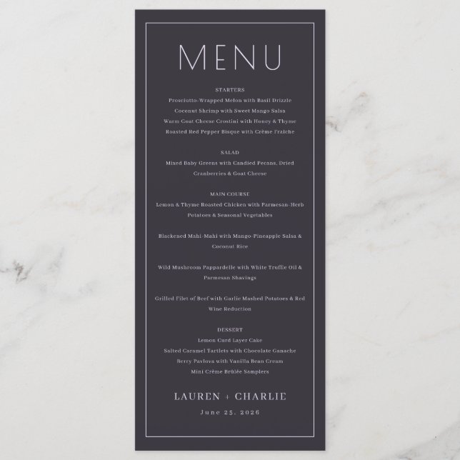 Sophisticated Charcoal Formal Menu Meny (Framsida)