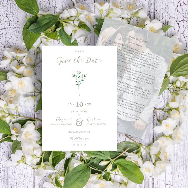 Sophisticated Coral Elegant Branches Photo Spara Datumet (Sophisticated Coral Elegant Branches Photo Save the Date Card with Envelope.)