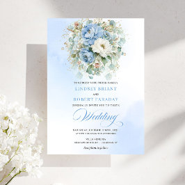 Sophisticated Dusty Blue Floral Digital Wedding Inbjudningar