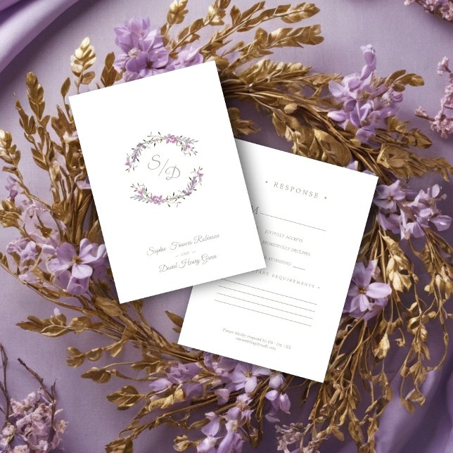 Sophisticated Elegant Lilac Floral Wedding Garland OSA Kort (Sophisticated Elegant Lilac Floral Wedding Garland Response Card.)