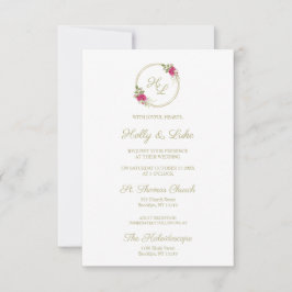 Sophisticated Elegant Pink Floral Wedding Wreath Inbjudningar