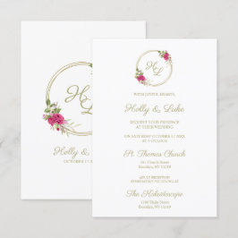 Sophisticated Elegant Pink Floral Wedding Wreath Inbjudningar