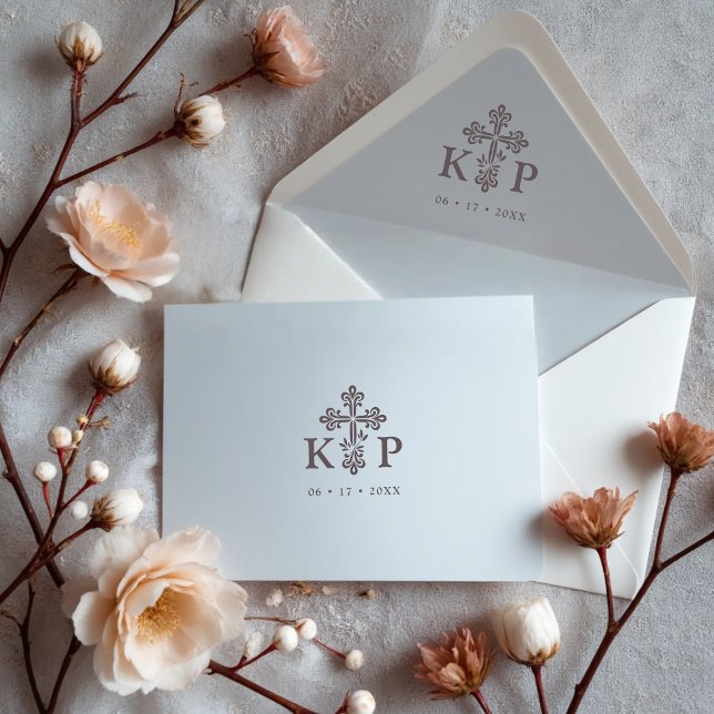 Sophisticated Faith Cross Wedding Initials Stämpel (Sophisticated Faith Christian Cross Wedding Initials Rubber Stamps. )