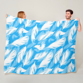 Sophisticated Feather Design On A Bright Blue  Fleecefilt