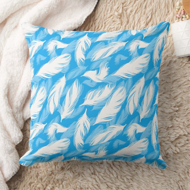 Sophisticated Feather Design On A Bright Blue  Kudde (Filt)