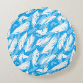 Sophisticated Feather Design On A Bright Blue  Rund Kudde