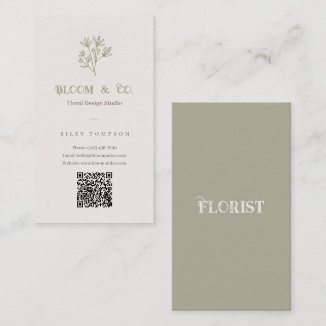 Sophisticated Floral Beige Elegant Minimal Card Visitkort (Fram/baksida)