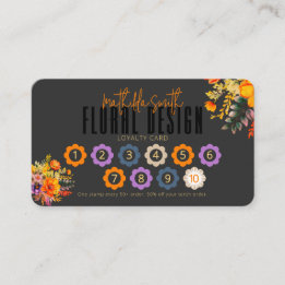 Sophisticated Floral Design Black Orange Loyalty Visitkort
