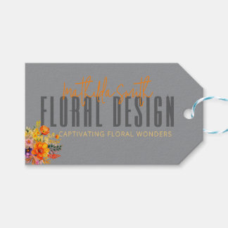 Sophisticated Floral Design Gray Orange Flowers  Presentetikett