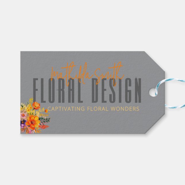 Sophisticated Floral Design Gray Orange Flowers  Presentetikett (Framsidan (Horisontell))