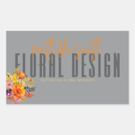 Sophisticated Floral Design Gray Orange Flowers Rektangulärt Klistermärke
