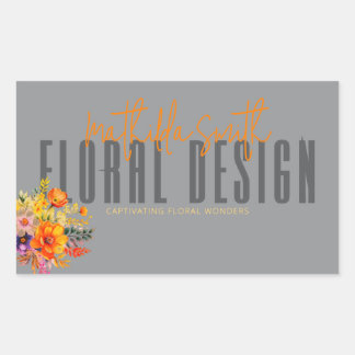 Sophisticated Floral Design Gray Orange Flowers  Rektangulärt Klistermärke